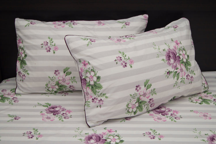 Stripes and Flowers Print Custom Bed Sheet Set in Pink