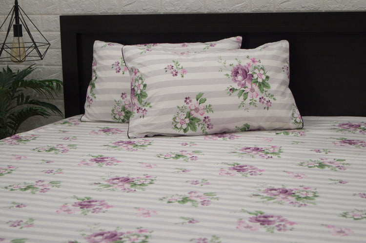 Stripes and Flowers Print Custom Bed Sheet Set in Pink
