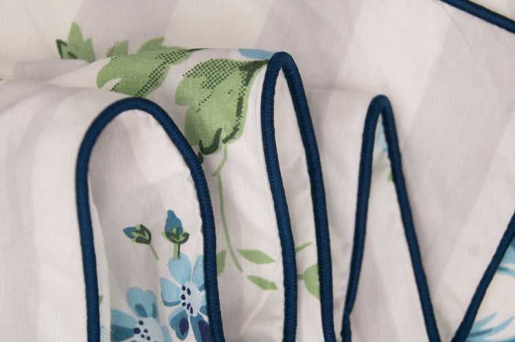 Stripes and Flowers Print Custom Bed Sheet Set in Blue