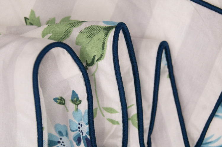 Stripes and Flowers Print Custom Bed Sheet Set in Blue
