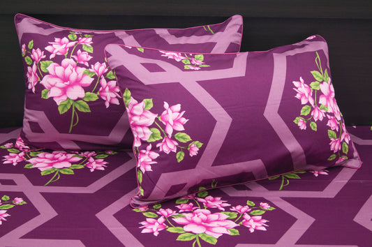 Bold Rose Print Custom Bed Sheet Set in Shades of Purple