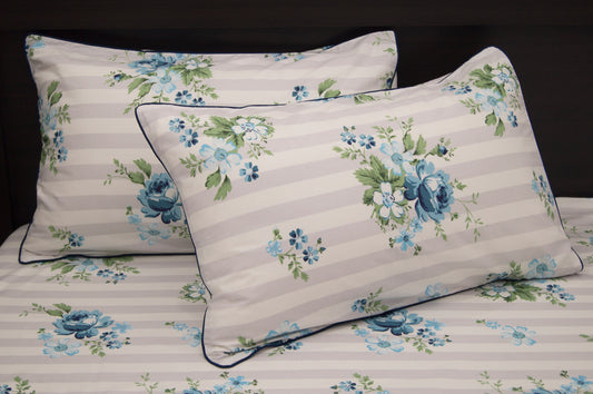 Stripes and Flowers Print Custom Bed Sheet Set in Blue