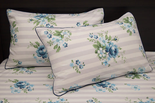 Stripes and Flowers Print Custom Bed Sheet Set in Blue
