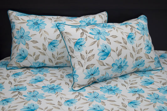 Floral Blossoms Print Custom Bed Sheet Set in Blue