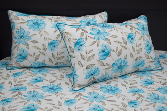 Floral Blossoms Print Custom Bed Sheet Set in Blue
