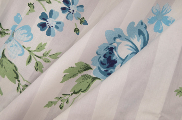 Stripes and Flowers Print Custom Bed Sheet Set in Blue