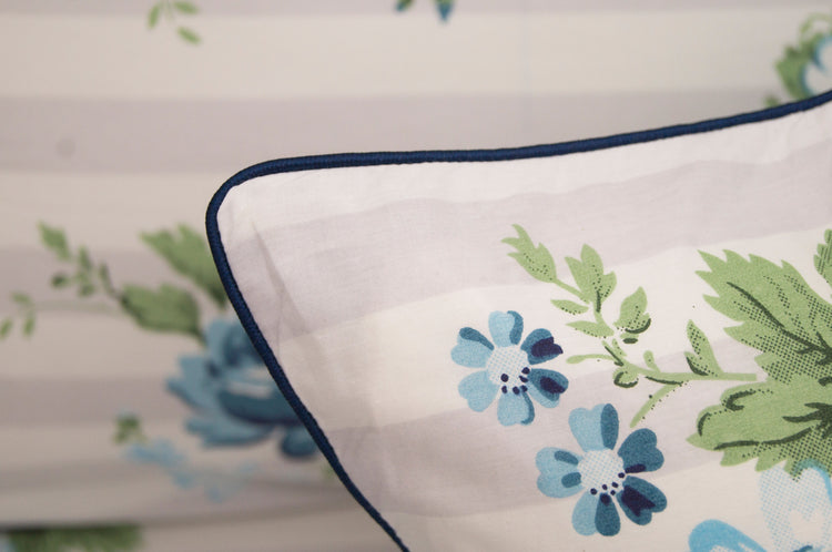 Stripes and Flowers Print Custom Bed Sheet Set in Blue