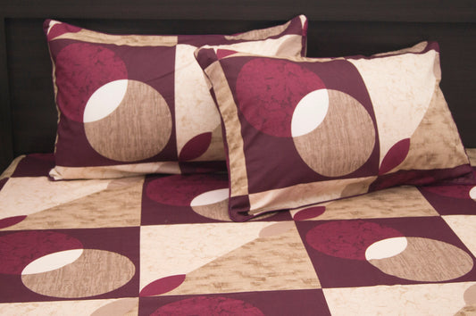 Geometric Circle Print Custom Bed Sheet Set in Shades of Brown and purple