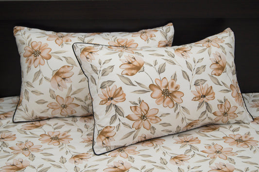 Floral Blossoms Print Custom Bed Sheet Set in Beige