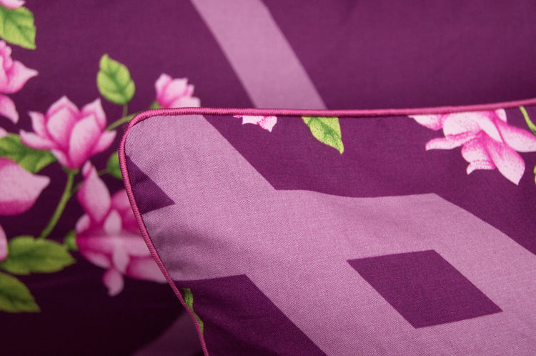 Bold Rose Print Custom Bed Sheet Set in Shades of Purple