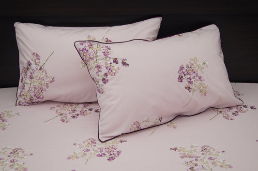 Lilac Floral Print Custom Bed Sheet Set in Shades of Pink