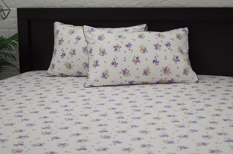 Blushing Roses Print Custom Bed Sheet Set in Purple