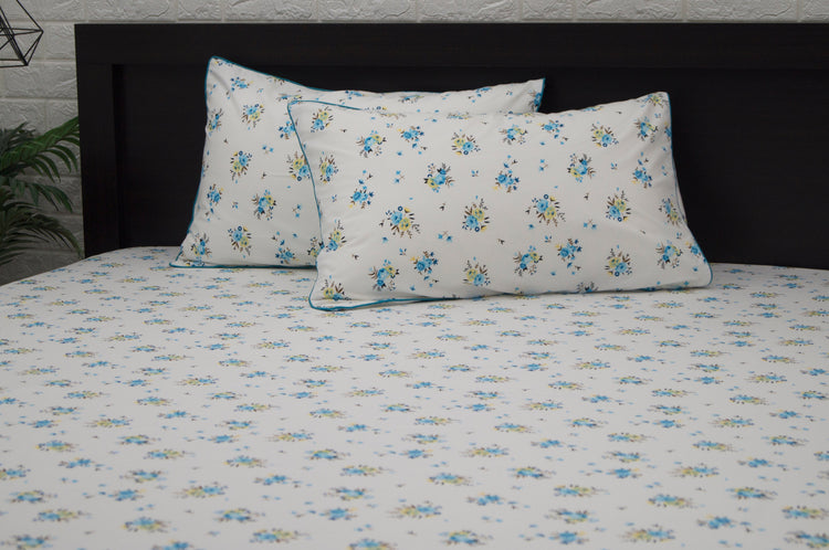 Blushing Roses Print Custom Bed Sheet Set in Blue