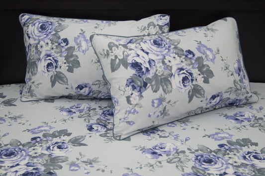 Bunch of Flowers Print Custom Bed Sheet Set in Shades of Blue and Grey
