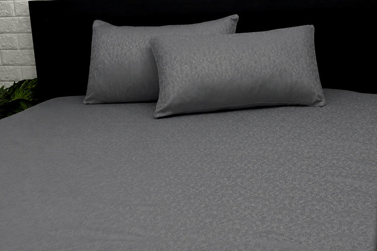 300TC Sateen Self Weave Royale Damask Custom Bed Sheet Set - Dark Grey