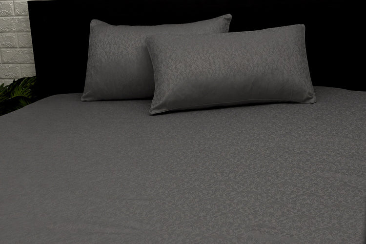 300TC Sateen Self Weave Royale Damask Custom Bed Sheet Set - Dark Grey
