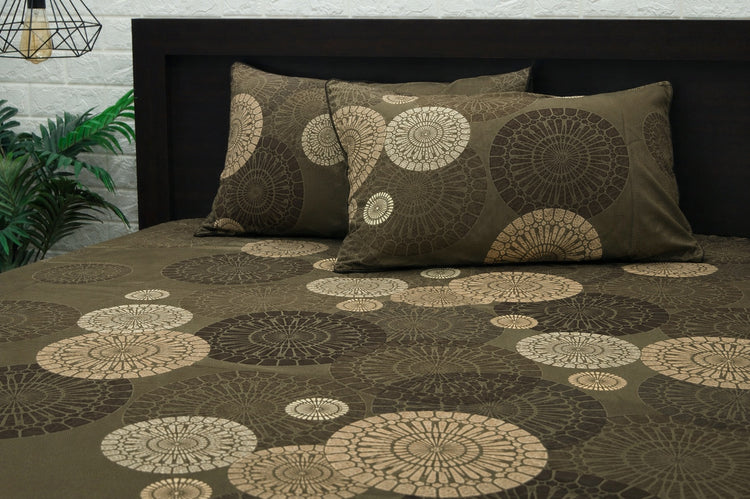 Mandala Medley Custom Bed Sheet Set in Khaki