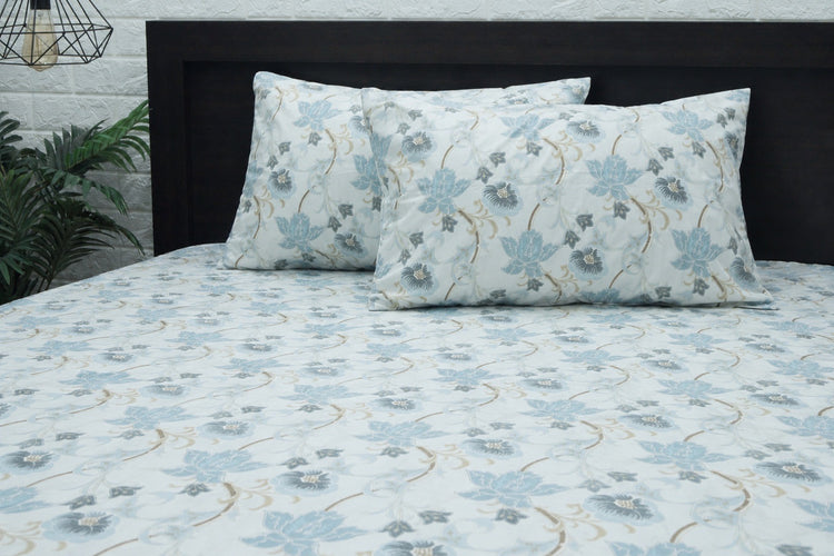 Jamal Floral Bed Sheet Set in Aqua blue