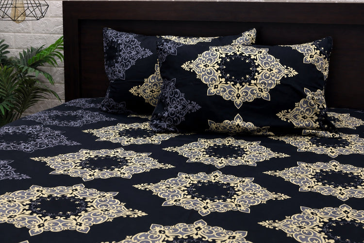 Darbaar Motifs Custom Bed Sheet Set in Navy Blue