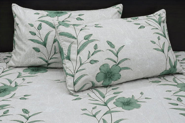 Grandiflora Bed Sheet Set in Shades of Grey and Green