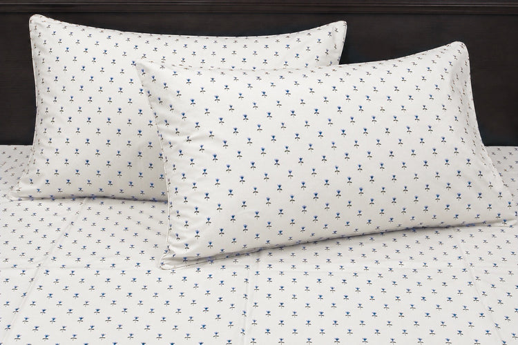 Little Buds Bed Sheet Set in White and Blue