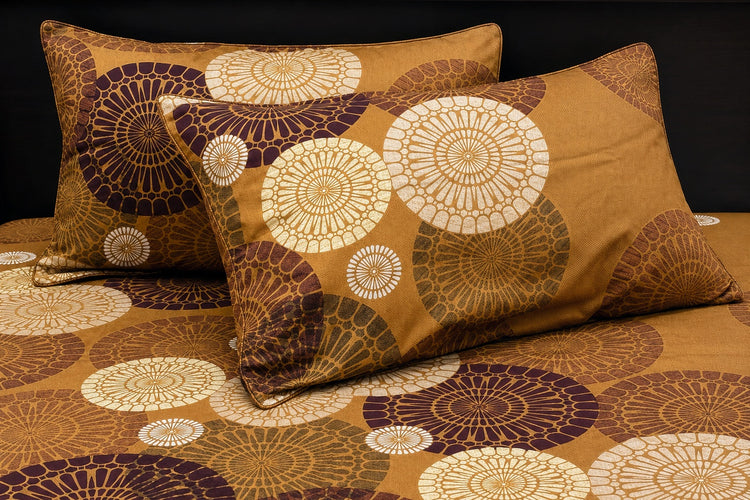 Mandala Medley Custom Bed Sheet Set in Mustard