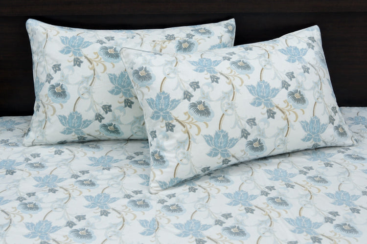 Jamal Floral Bed Sheet Set in Aqua blue