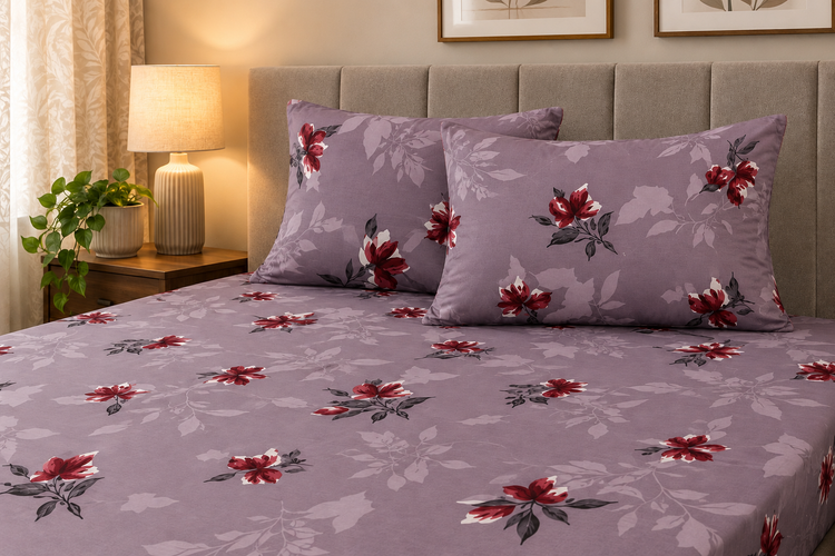 Amelia Bloom Custom Bed Sheet Set in Pastel Purple