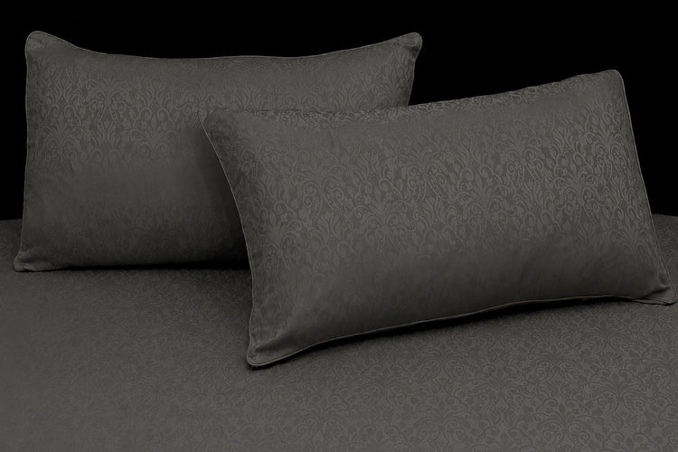 300TC Sateen Self Weave Royale Damask Custom Bed Sheet Set - Dark Grey