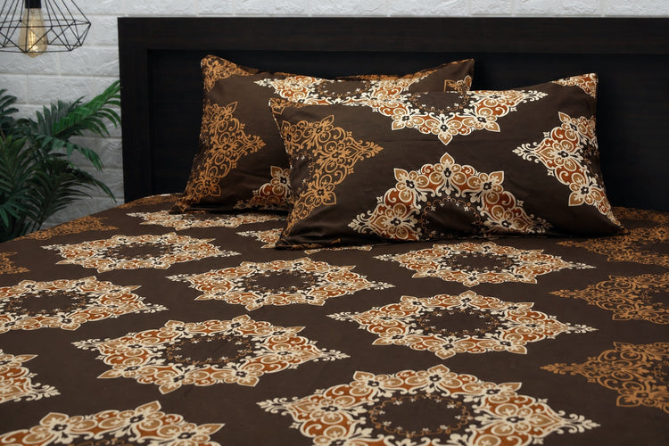Darbaar Motifs Custom Bed Sheet Set in Brown
