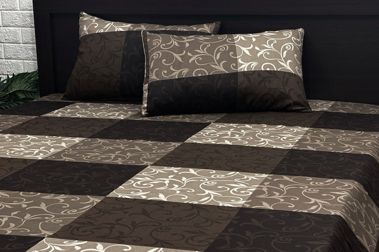Botanical Blocks Custom Bed Sheet Set in Shades of Brown