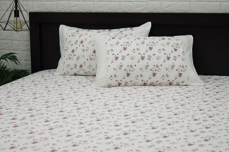 Jasmine Print Custom Bed Sheet Set in Shades of Pink and White