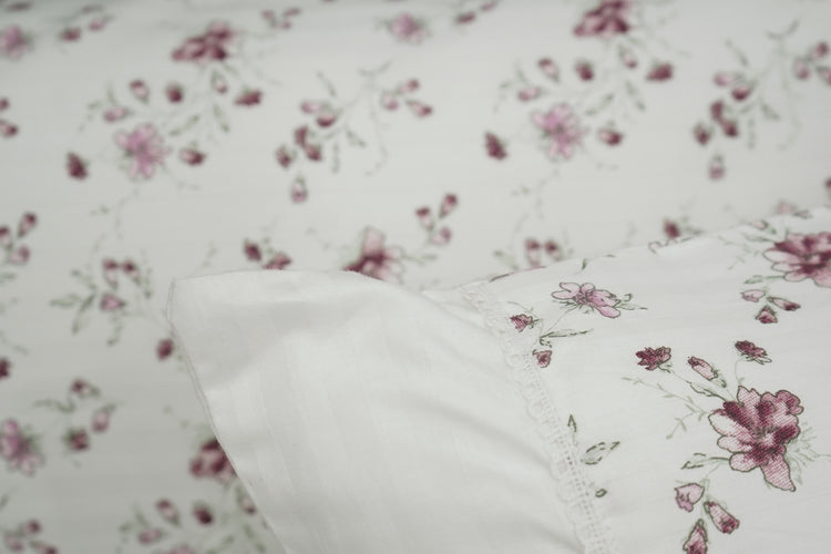 Jasmine Print Custom Bed Sheet Set in Shades of Pink and White