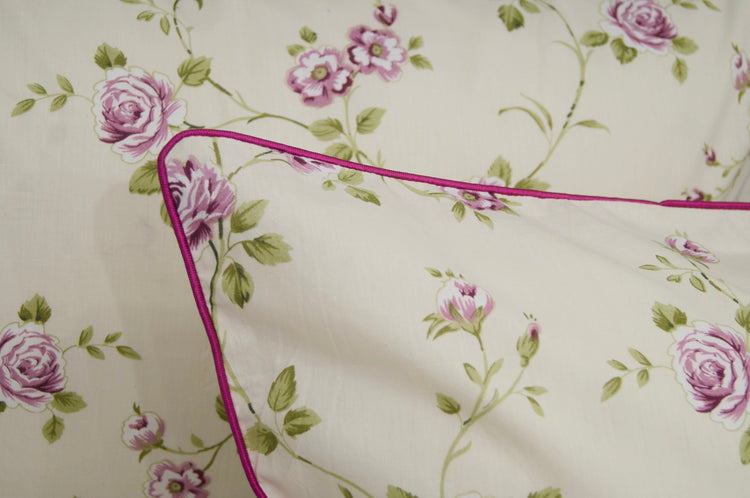 Garden Rose Vines Floral Print Custom Bed Sheet Set in Pink and Cream