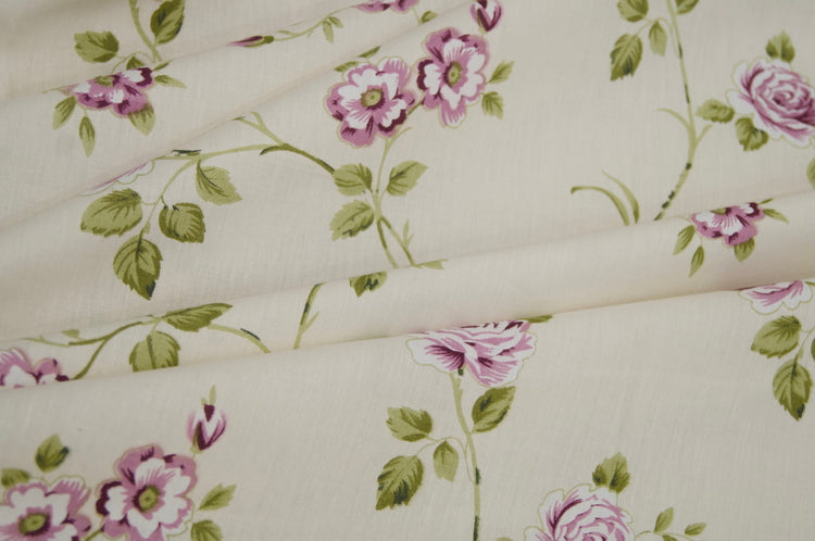 Garden Rose Vines Floral Print Custom Bed Sheet Set in Pink and Cream