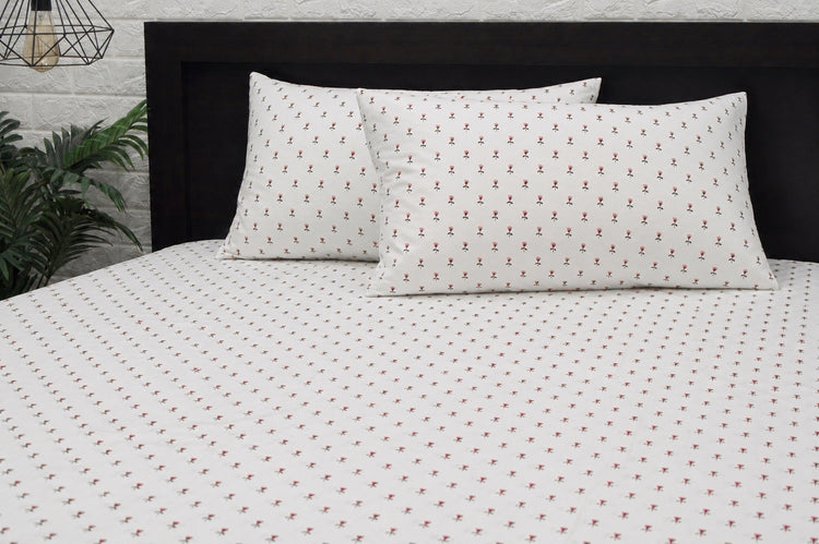 Little Buds Bed Sheet Set in White and Pink