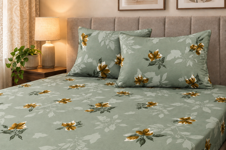 Amelia Bloom Custom Bed Sheet Set in Light Green