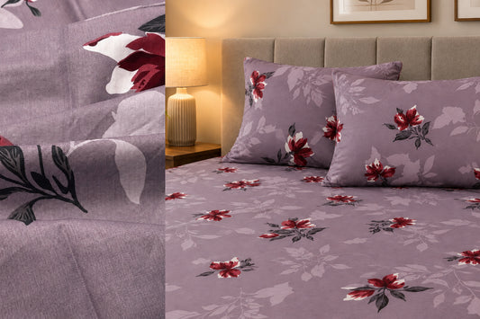 Amelia Bloom Custom Bed Sheet Set in Pastel Purple