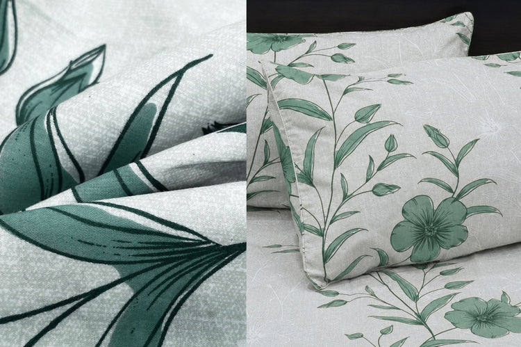 Grandiflora Bed Sheet Set in Shades of Grey and Green