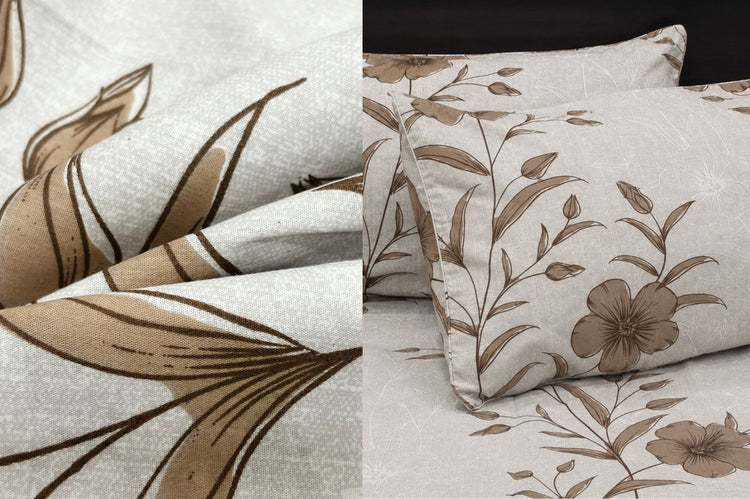 Grandiflora Bed Sheet Set in Shades of Grey and Brown