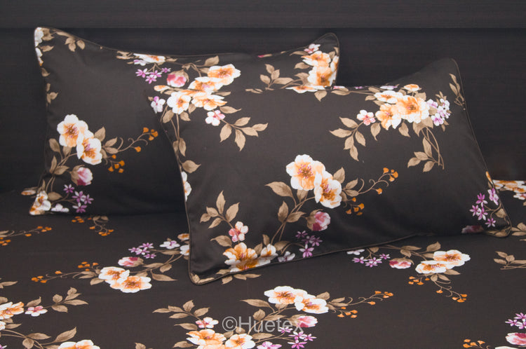 Spring Petals Print Custom Bed Sheet Set in Brown