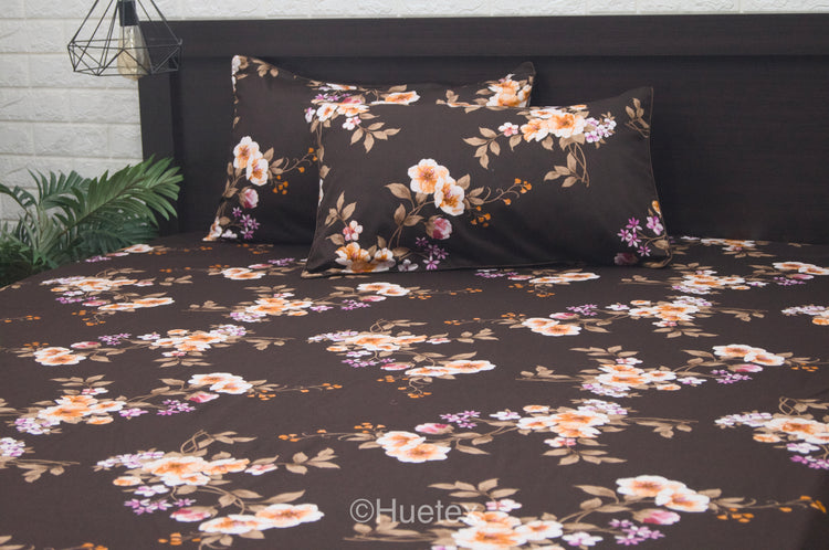 Spring Petals Print Custom Bed Sheet Set in Brown