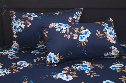 Spring Petals Print Custom Bed Sheet Set in Blue