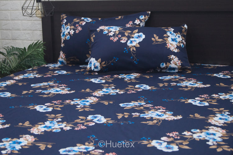 Spring Petals Print Custom Bed Sheet Set in Blue