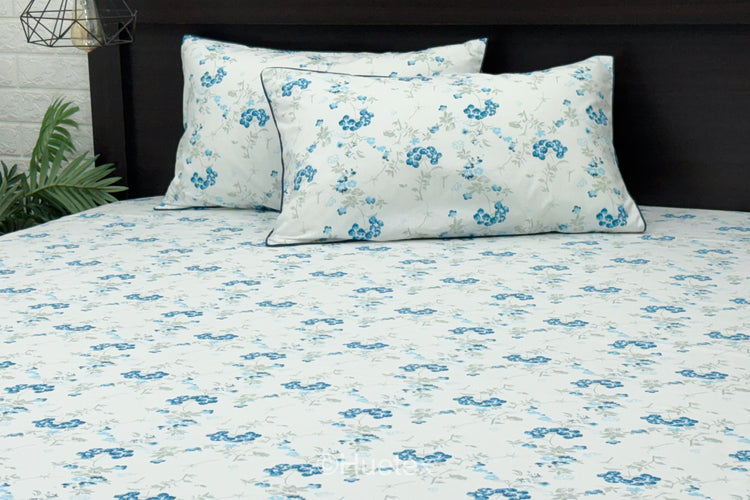 Whispering Floral Garden Custom Bed Sheet Set in Blue