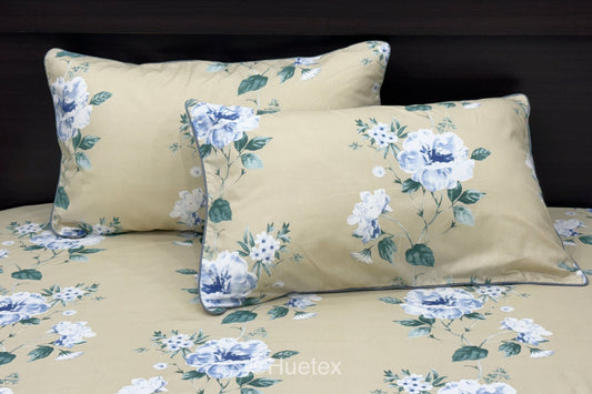 Vintage Beige Garden Custom Bed Sheet Set in Shades of Beige and Aqua