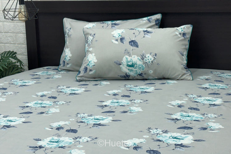 Vintage Garden Custom Bed Sheet Set in Shades of Grey and Aqua