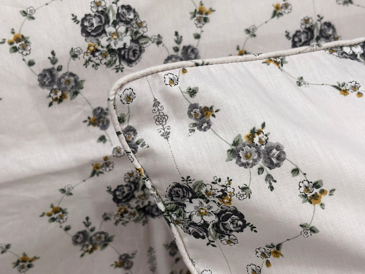 Grandmother’s Garden Bed Sheet Set in Shades of White and Grey