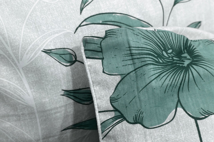 Grandiflora Bed Sheet Set in Shades of Grey and Green