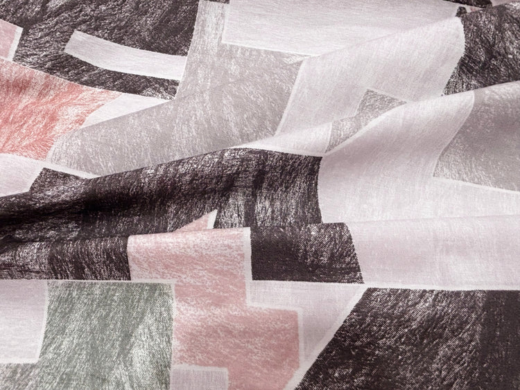 Sketch Mosaic Bed Sheet Set in Shades of Peach and Grey